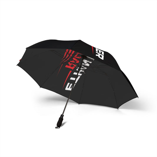 Racing Logo Foldable Umbrella — Black Semi-Automatic Compact Rain Umbrella