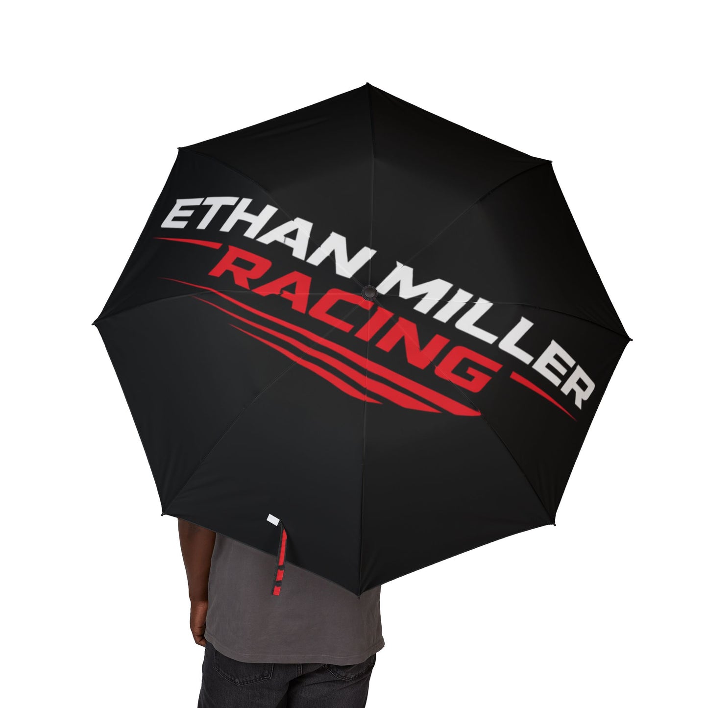 Racing Logo Foldable Umbrella — Black Semi-Automatic Compact Rain Umbrella