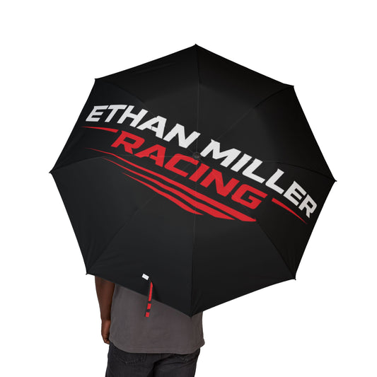 Racing Logo Foldable Umbrella — Black Semi-Automatic Compact Rain Umbrella